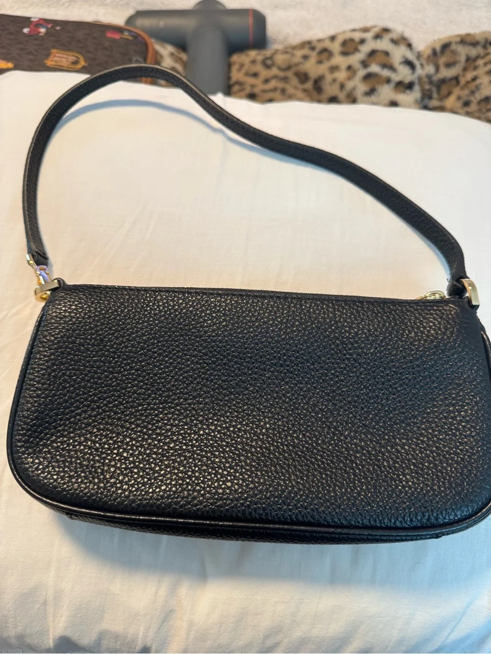 Michael Kors Zoe Black Pebbled Leather Shoulder Bag with Gold Hardware